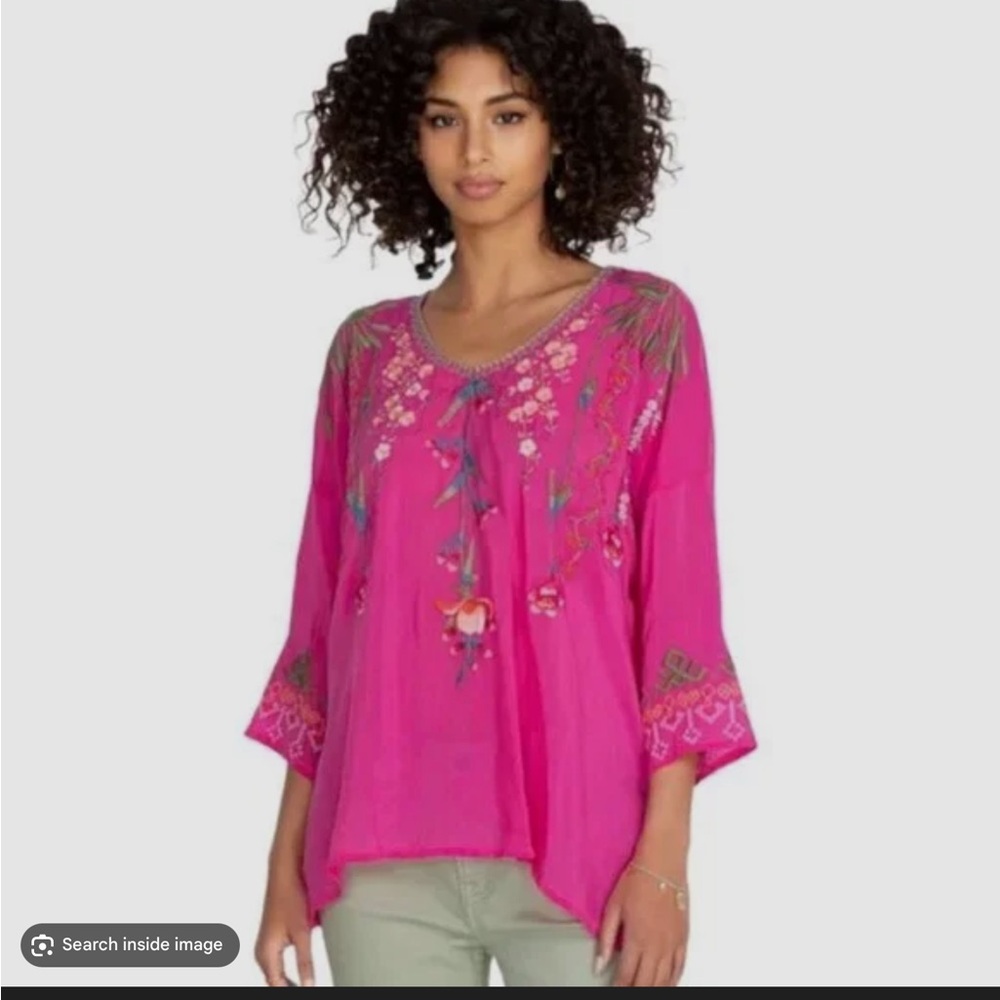 Johnny Was Gia Vibrant Pink Embroidered Blouse boho